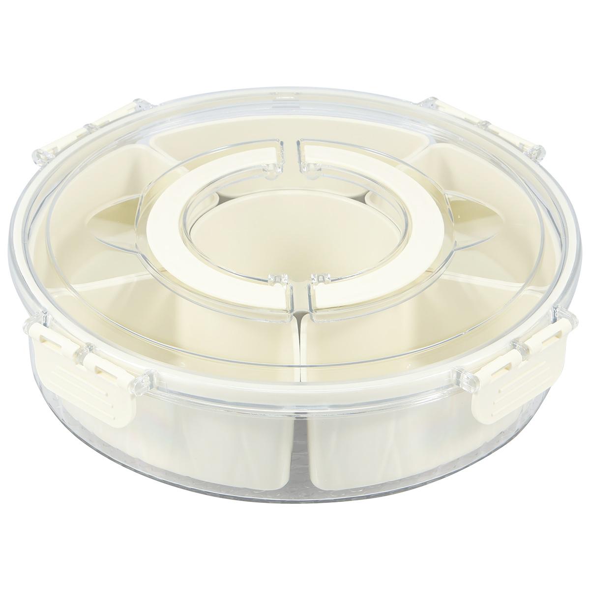 Divided Serving Tray Large-Capacity Snack Spinner with Lid and Handle Versatile Snackle Box Container Rotatable Snack Organizer