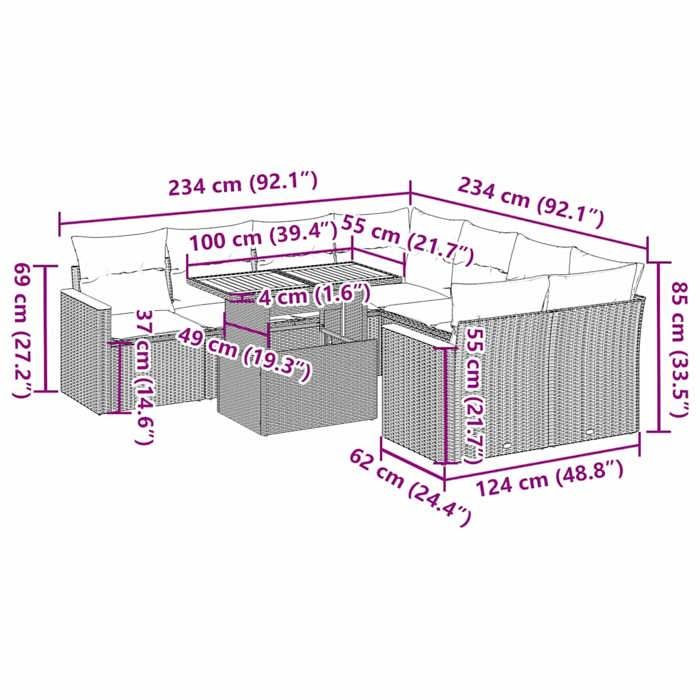 VidaXL Garden Lounge Set with Cushions 9 Pcs Black Braided Resin Acacia 3327464