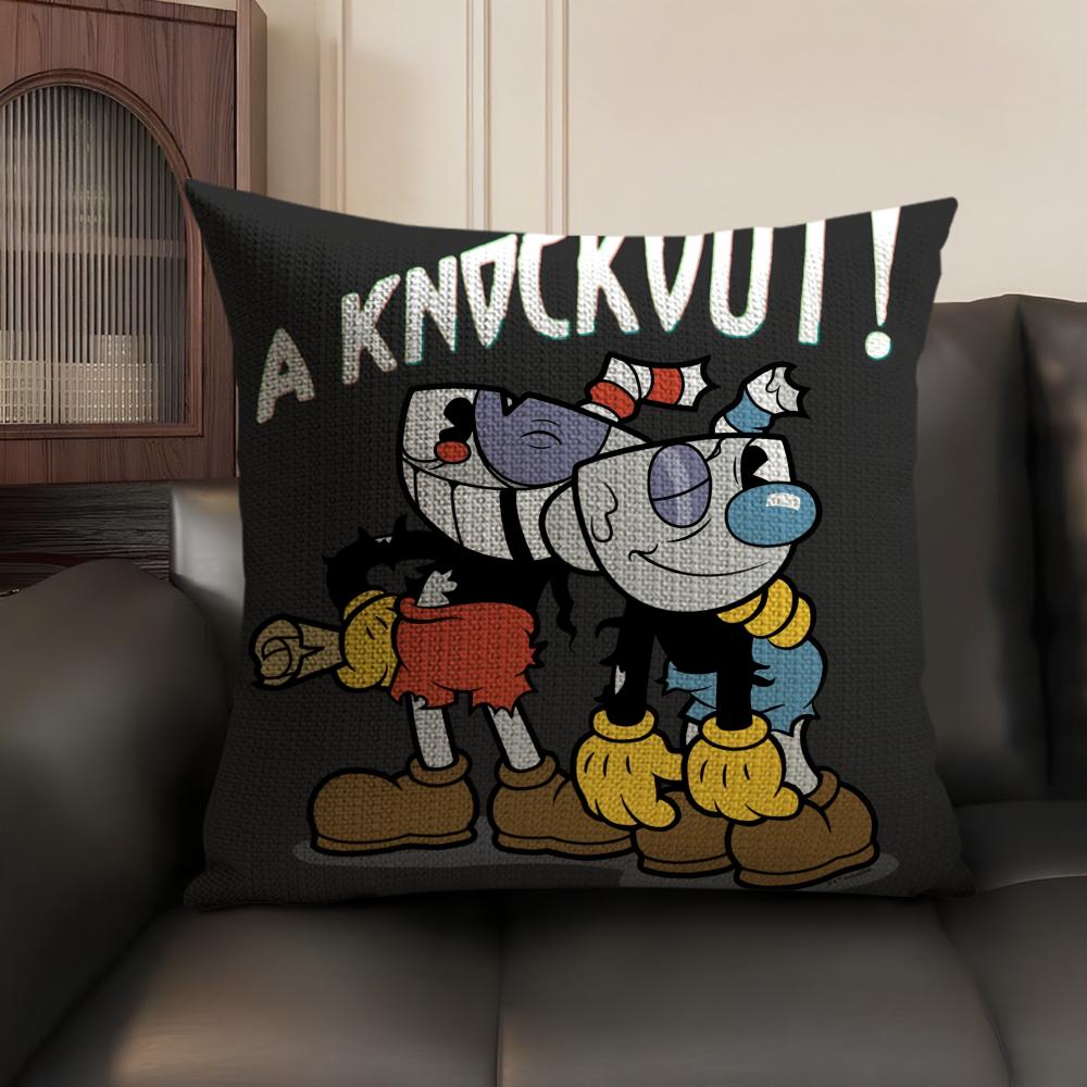 Classic Game CCuphead Cute Cushion Cover Natural Linen Organic Fabric DoubleSided Printing Sofa Home Decor Gift Pillow Case