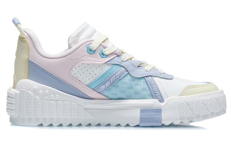 Li Ning 001 UNBLOCK Slip Resistant Abrasion Resistant Low top Skateboard Shoes Women's White Blue Pink AGCR152-2