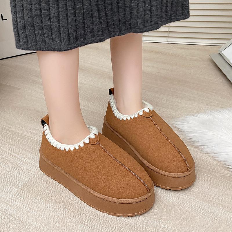 Thick-soled Snow Boots, Women's Ethnic Style Lace Autumn and Winter Fur Integrated Short-cut High-soled Warm Cotton Shoes