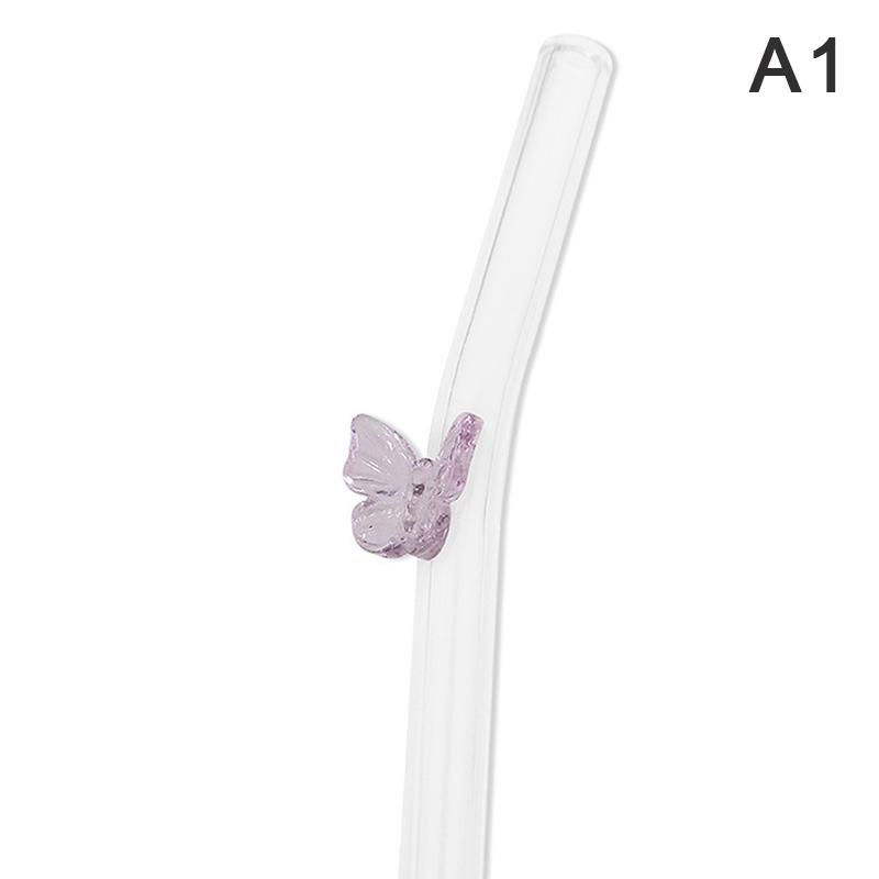 Reusable Glass Straws With Butterfly Eco Friendly Drinking Straws With Clean Brush For Smoothies Cocktails Bar Accessory