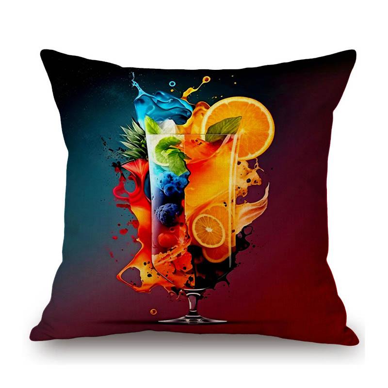 Colorful Cocktail Drink Art Summer Beach Drink Decorative Cotton Linen Sofa Throw Pillow Case Machine Wash Car Cushion Cover