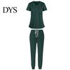 Dentist Uniform 2Pcs/Set Women Hospital Set V-neck Short Sleeve Pockets Tops Elastic Waist Nurse Top Jogger Pants Quick Drying Dental Nursing