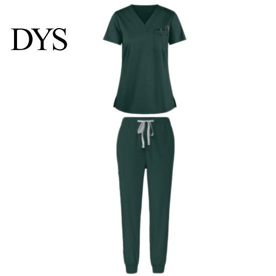 Dentist Uniform 2Pcs/Set Women Hospital Set V-neck Short Sleeve Pockets Tops Elastic Waist Nurse Top Jogger Pants Quick Drying Dental Nursing