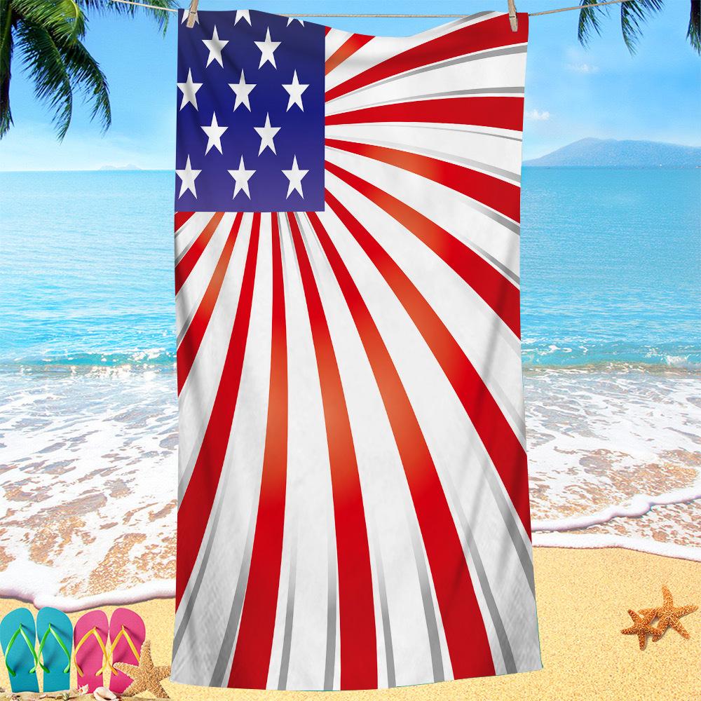 Série Drapeau Américain polyester imprimé numériquement fibre superfine polaire double face Serviette de bain pour vacances à la plage, serviette de plage