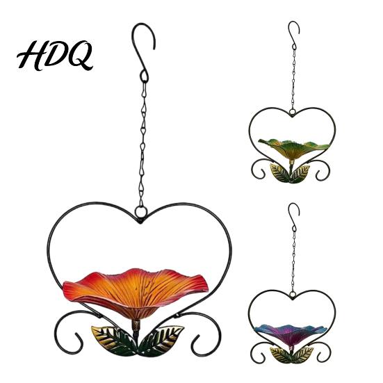 Weather Resistant Bird Feeder Hanging Metal Weather-proof Love Heart Flower Bath Outdoor Feeding Station Garden Patio Yard Watering Bowl with Hook