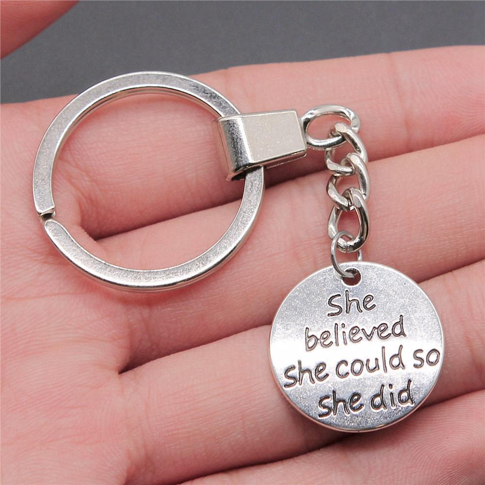 Encouragement Letter Om Yoga Tags Pendant Antique Bronze Metal Keychain with 30mm Ring for Family