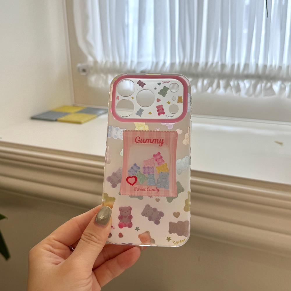 Colorful Gummy Bear Soft Candy Phone Case for iPhone 14P/15/16/17 Pro Max with Stand