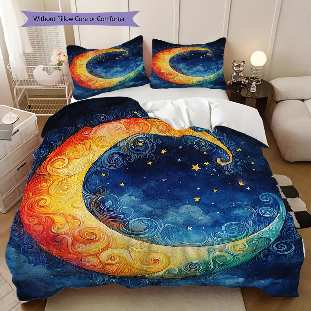New Moon Pattern Bedding Quilt Set Quilt Cover Pillowcase Home Decoration Birthday Gift (1 * Duvet Cover + 2 * Pillowcase, Without Core)