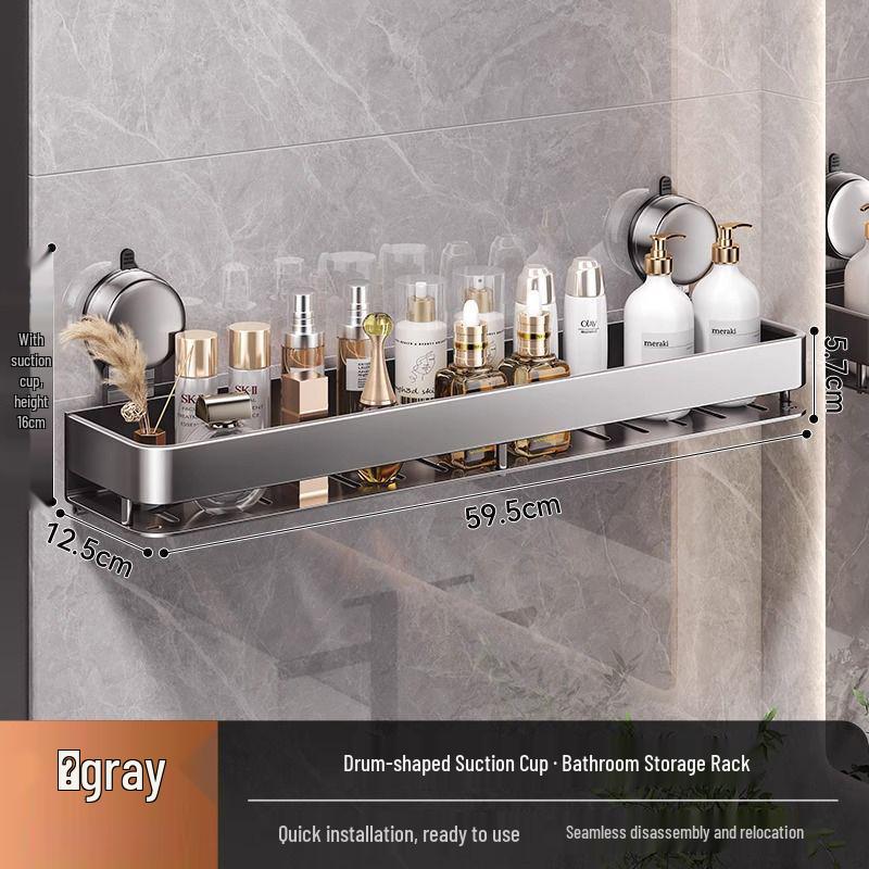 No-Drill Wall-Mount Bathroom Storage Rack with Suction Cup