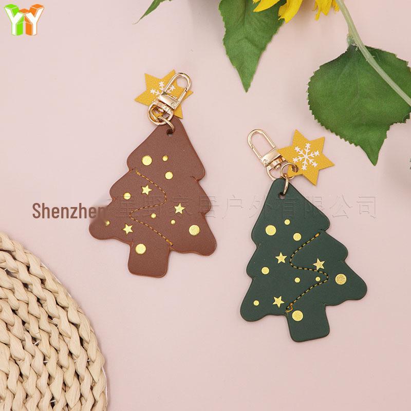 In Stock Creative Christmas Tree Pendant - Cute Leather Star Bag Charm & Snowflake Keychain Accessory