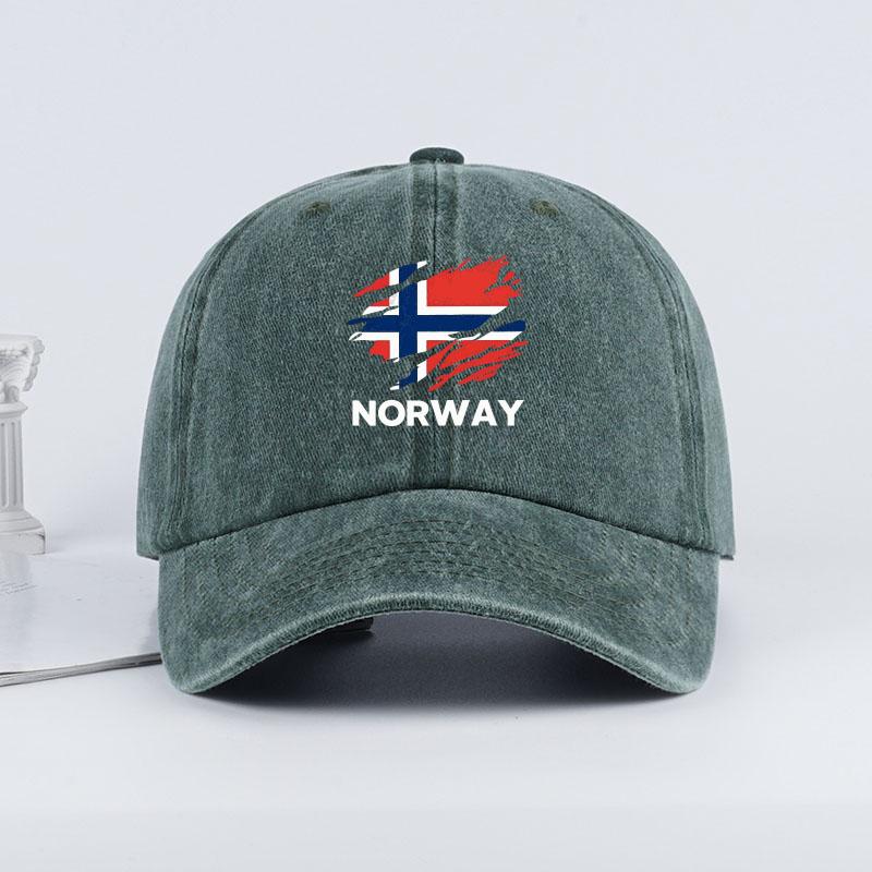 Mlfo  Baseballová čepice s potiskem vlajky „Norsko“, opraná, nastavitelná velikost, trendy & módní, unisex, ležérní oblečení pro rybaření & kempování