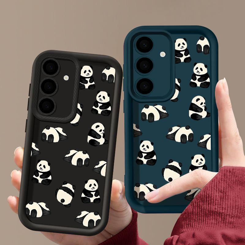 Für Smausng S25 S24 S22 Ultra Plus S23 S21 S20 Fe A55 A54 A53 A52 A35 A34 A15 5g Pandas-Muster Stoßfester Objektivschutz Silikon Soft Case Cover