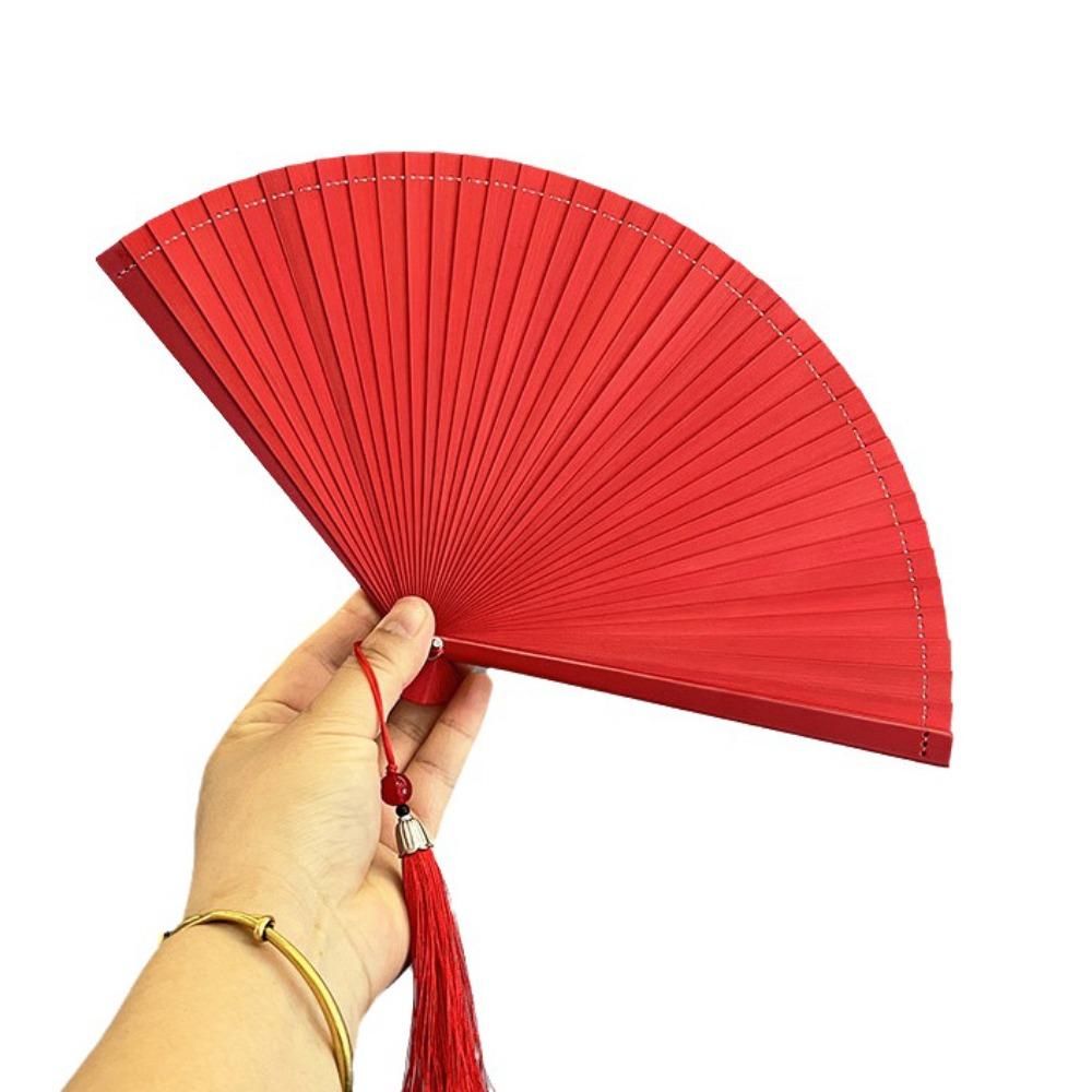 Chinese Style Tassel Folding Fan Solid Color Kimono Fan Elegant Handheld Fans  Wedding Party Decor