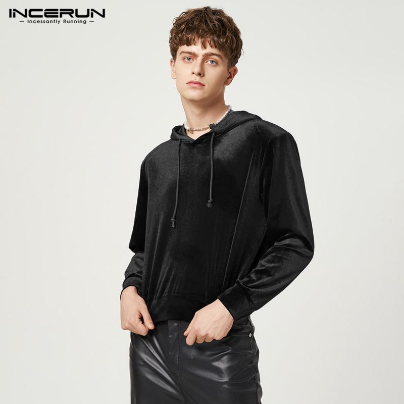 

INCERUN осень-зима мужские бархатные толстовки с капюшоном и длинными рукавами топы