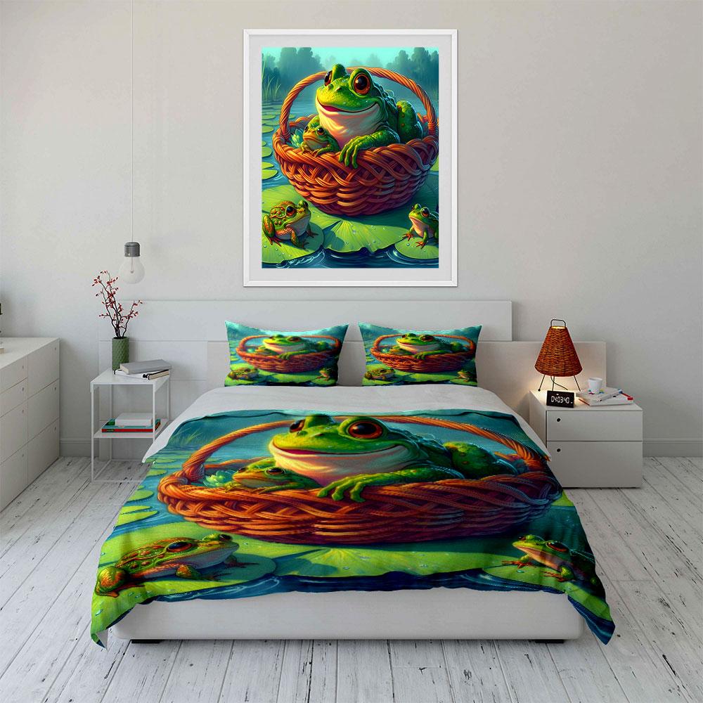 Whimsical Frogs' Basket Bliss Bedding Sets Duvet Covers Pillowcases(1* Duvet Cover 2* Pillowcases Without Duvet Insert)