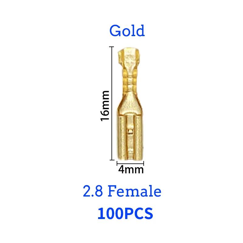 

100Pcs 2.8/4.8/6.3mm Female and male Crimp Terminal Connector Gold Brass Car Speaker Electric Wire Connectors Set Gold