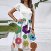 Women's Fashionable Retro Patterned Printing Color Blocked Belt Casual Dress