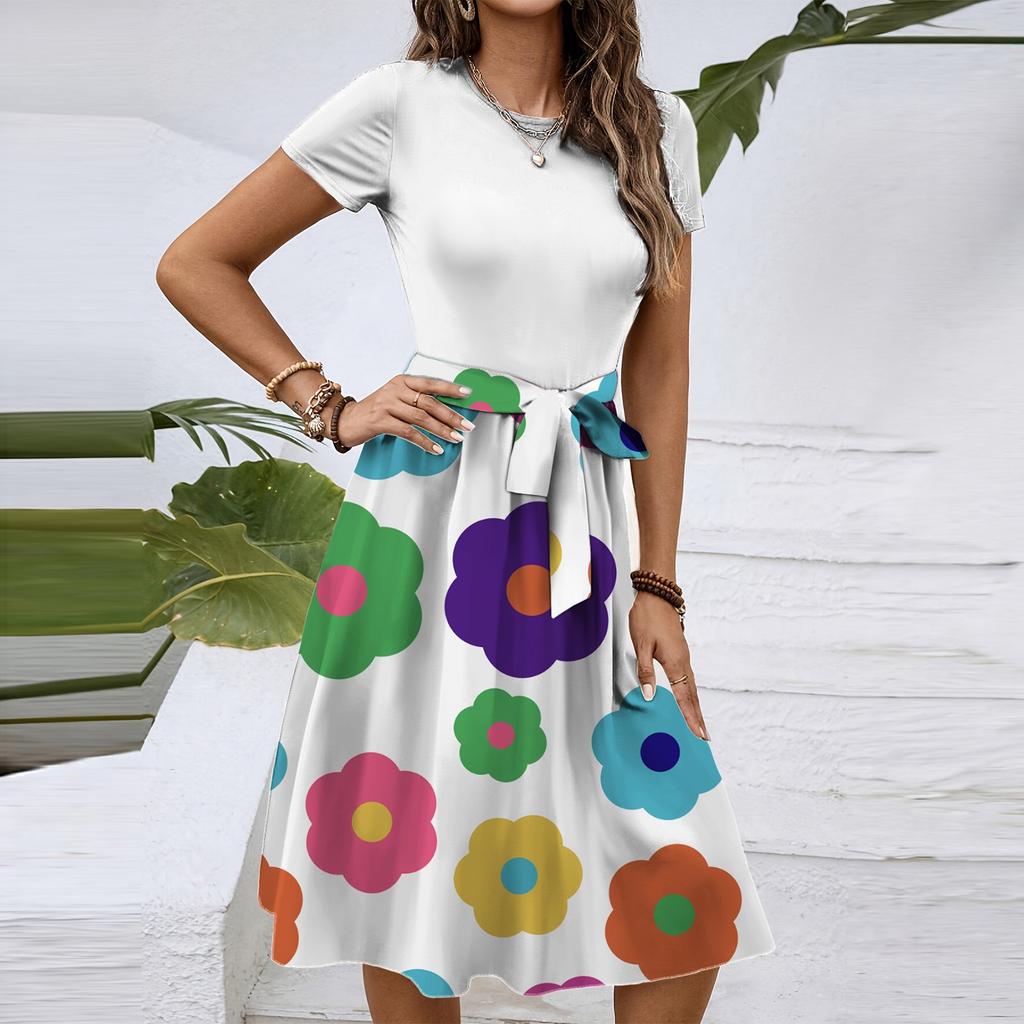 Dámské módní retro vzorované tištěné barevně blokované šaty