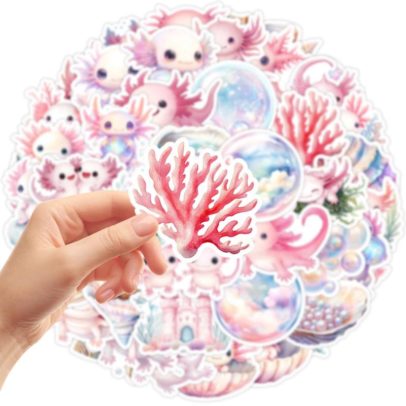 50PCS Pink Axolotl Stickers Cute Cartoon Salamander Stickers Waterproof Vinyl Animal Decals for Water Bottle Laptop Phone