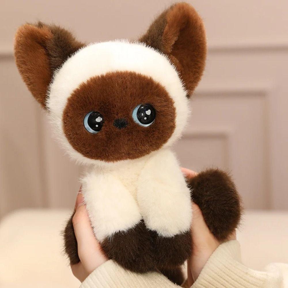 Cute Sitting Siamese Cat Plush Kitten Doll Cat Plush Doll Boys Girls Stuffed Devon Rex  Kids Toy
