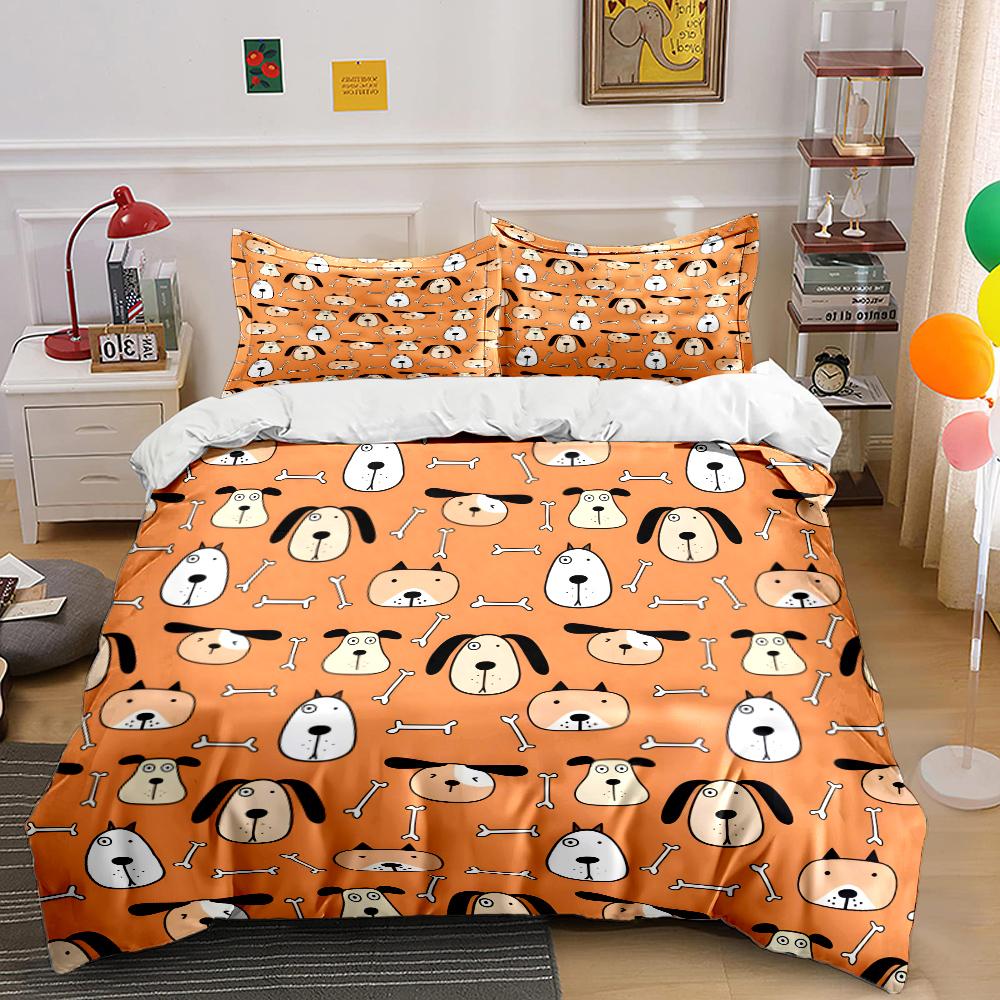 

Cartoon dog heads bones background Duvet Cover Set Digital Print Colorful Polyester Bedding with Zipper Closur for kids gifts 135x200cm