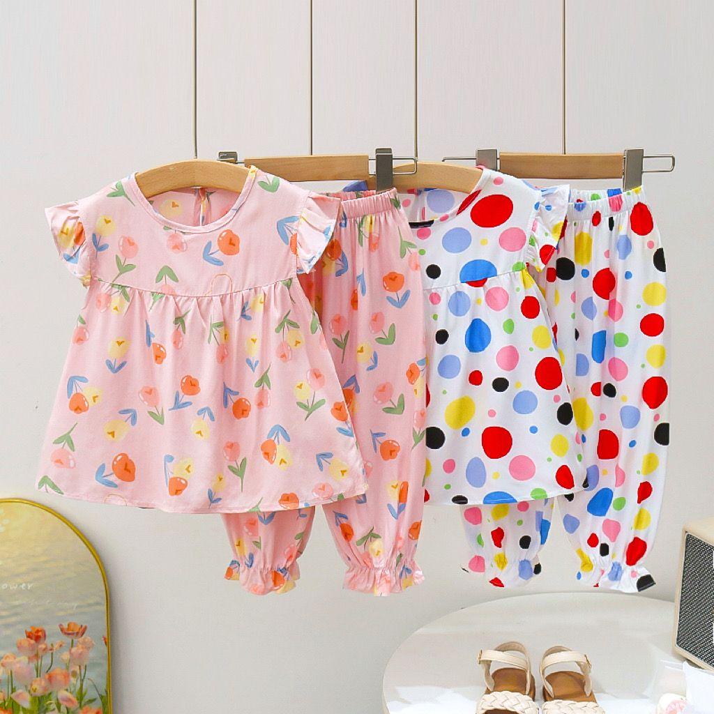 Girls' Summer Cotton and Silk Sleeveless Two-piece Floral Floral Floral Pattern Set