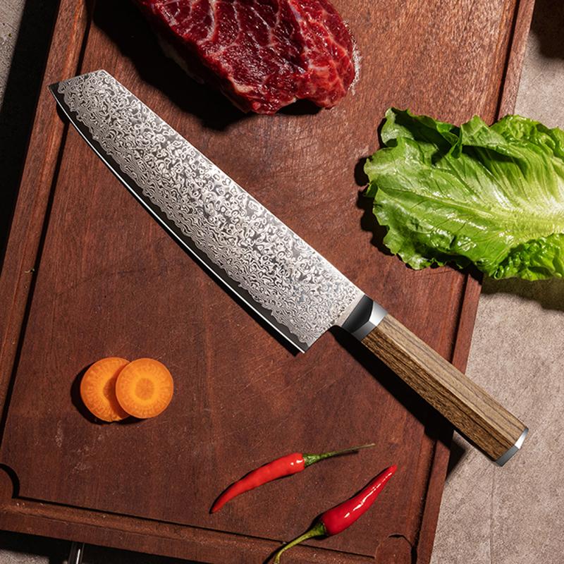 8 Inch Kiritsuke Knife 67-layer Damascus VG-10 Steel Blade Chef Slicing Cleaver Japanese Kitchen Knife Hexagonal Rosewood Handle