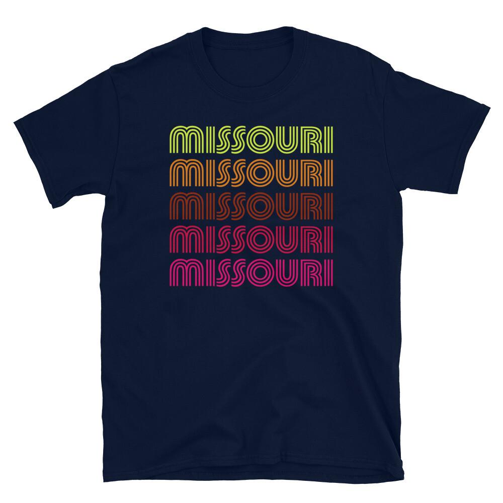 

Retro State of Missouri Inline Font Disco Neon Short-Sleeve Unisex T-Shirt 3XL