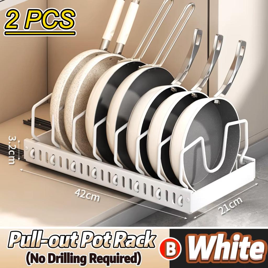 Pots and Pans Organizer Under Cabinet,Sliding Pot Lid Holder and Pan Rack Kitchen,Pull Out Pot and Pan Organizer,Dishes Storage