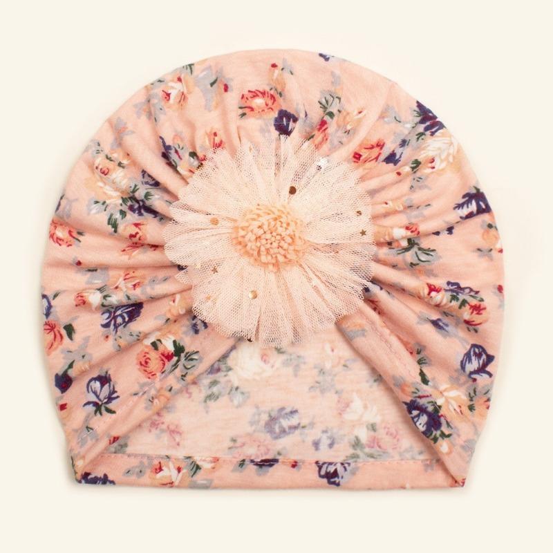 

New baby flower headscarf hat, children s soft and comfortable creative printed tire hat, thin baby hat