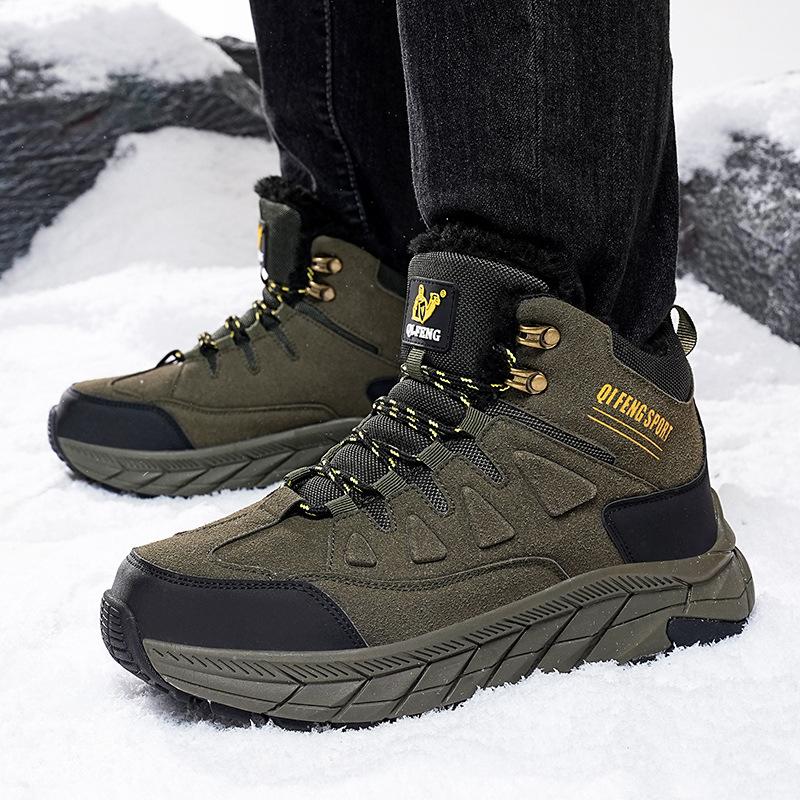 Large Size Men's Outdoor High-top Hiking Shoes Winter Velvet Warm Thick-soled Snow Boots Fashion Tooling Boots