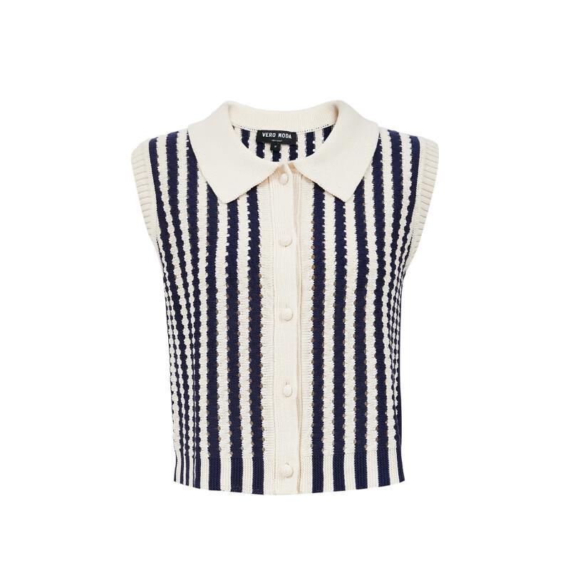 VEROMODA 2025 Color-Block Striped Lapel Knitted Vest