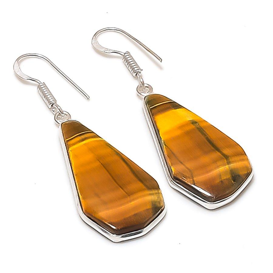 

Natural Tiger Eye Gemstone Handmade 925 Sterling Silver Earring 1.97 AE-11475