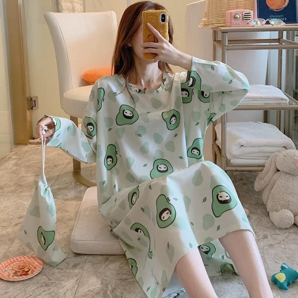 Herbst Winter Langarm Nachthemd Weiblichen Koreanischen Pyjamas Nette Student Plus Größe Medium Länge Homewear Geburtstag Weihnachten Geschenk