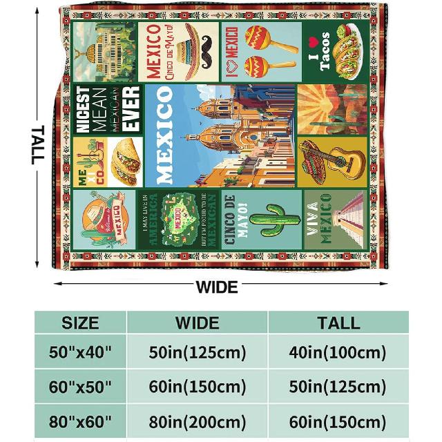 Mexico Blanket Ultra Soft Mexican Flannel Blanket Cozy Taco Blankets Gifts for Women Men Couch Sofa Bed 50" x 40"