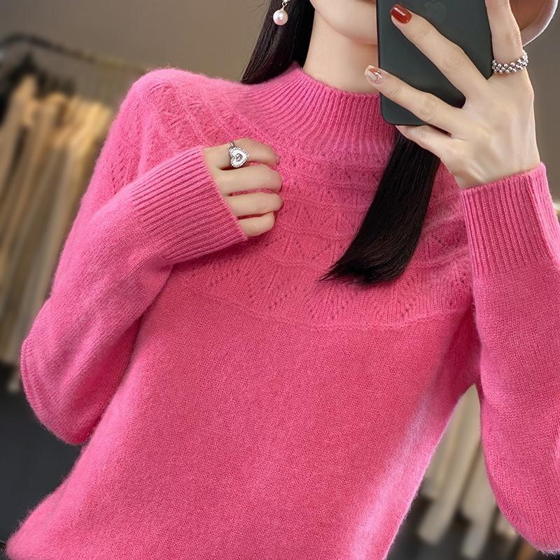 Women S Half High Neck Long Sleeve Knit Sweater Loose Fit Pullover Base Layer