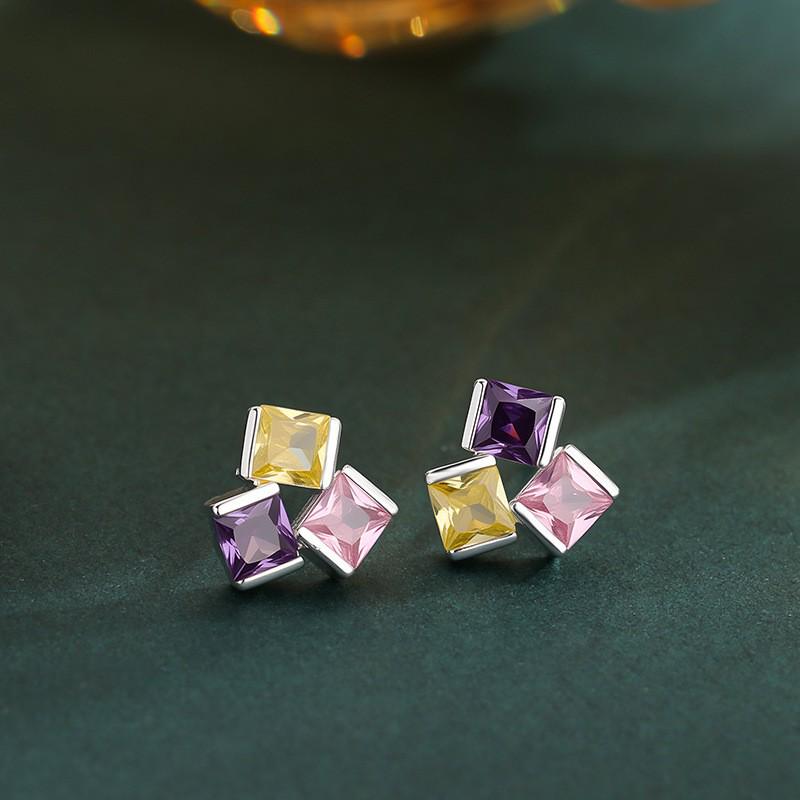 Exquisite Tricolor Cube Stud Earrings: Stylish & Unique European and American Design for Women