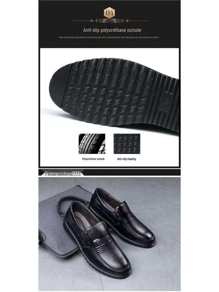 Dragonfly Men's Genuine Leather Business Casual Soft Sole Shoes - Non-Slip Cowhide for Middle-Aged and Elderly.