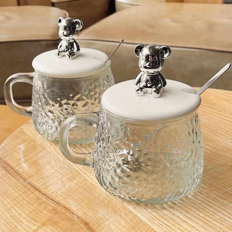 Ins Style Little Bear Glass Mug with Lid and Spoon