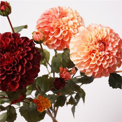 Autumn Artificial Flower Coral Dahlia Lucky Chrysanthemum Wedding Ornament Home Decoration Silk Flower