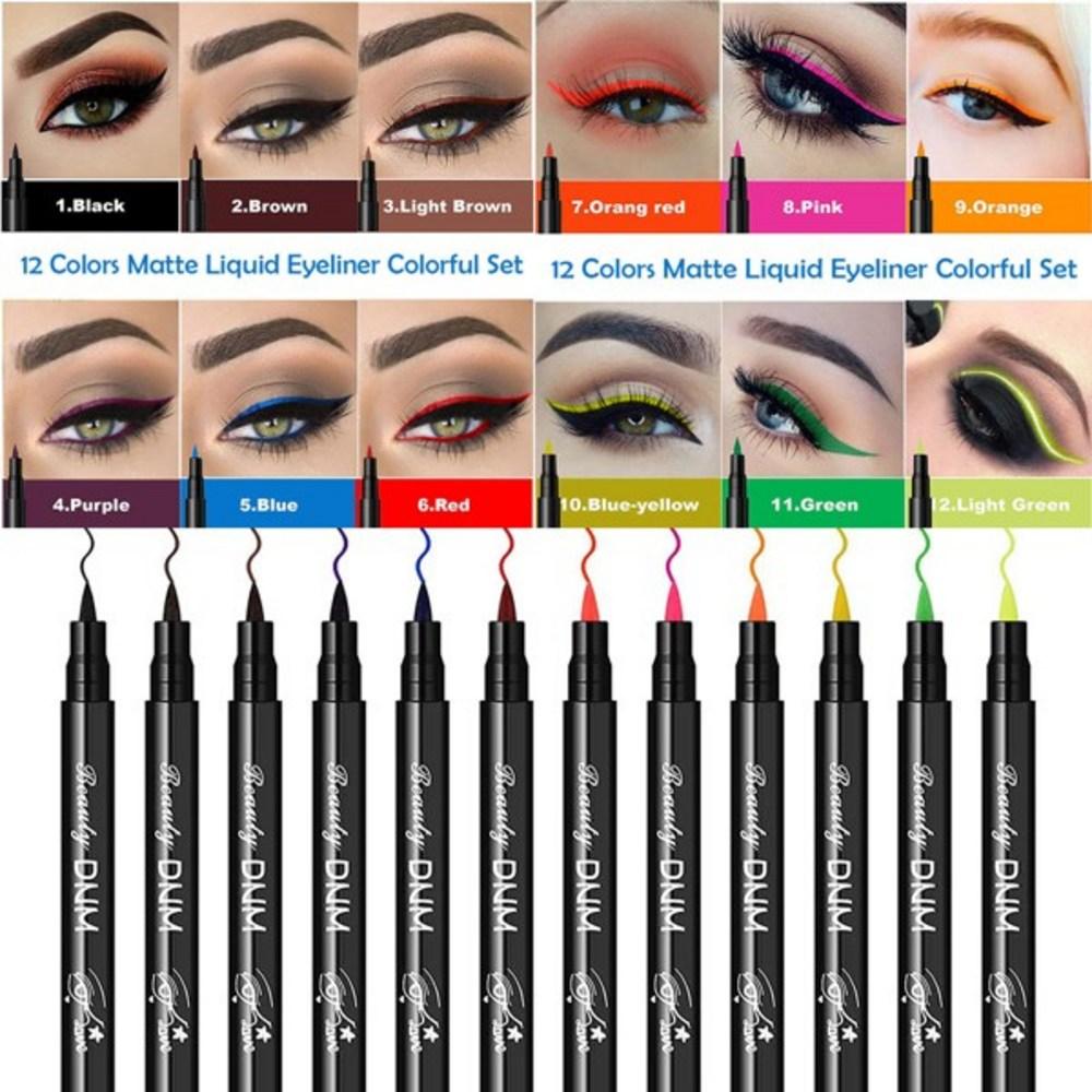 12 Colors Eyeliner Kit Makeup Waterproof Quick-Drying Pen Cosmetic Set, 1 Piece