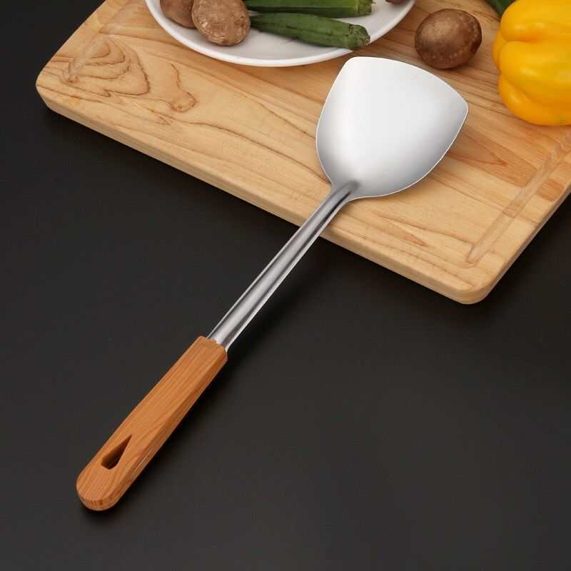 1PC Stainless Steel Cooking Utensils Wooden Handle Spatula Rice Spoon Frying Shovel Kitchenware Kitchen Baking Accessories
