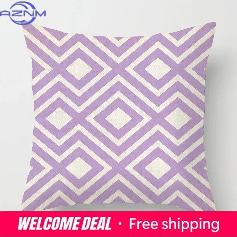 Geometric Light Purple Pillow Cover 50*50 Living Room Sofa Cushion Cover 40*40 Solid Color Decorative Cushion Cover Home Decor