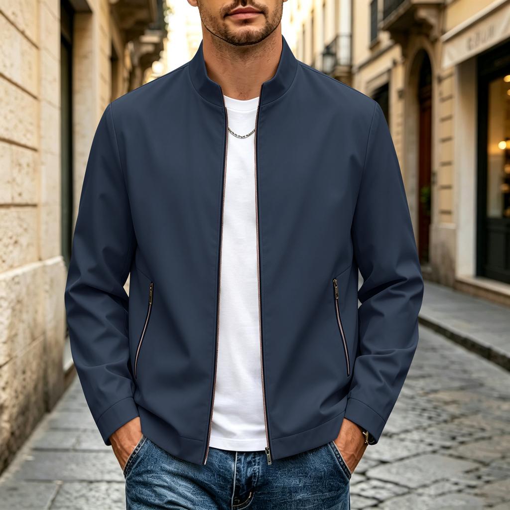 Men's Reversible Stand Collar Jacket Lightweight Windproof Breathable Business Casual Outerwear for Spring Fall