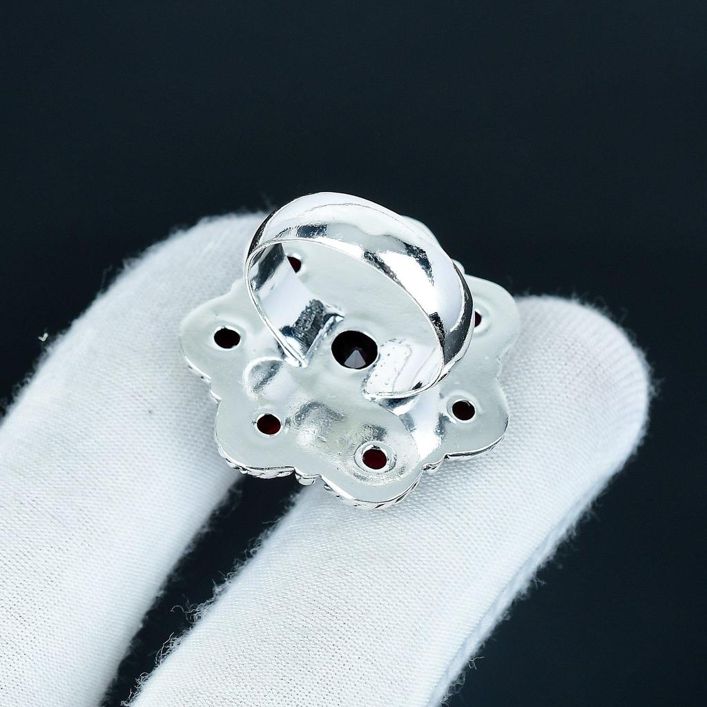 Beautiful Red Garnet Gemstone Handmade 925 Sterling Silver Ring - Bohemian Jewelry Ring - Handmade Boho Flower Jewelry for Women & Men, Gifts For Mom