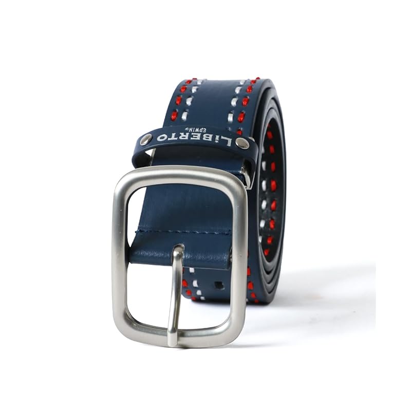 

[Liberto Edwin] belt men s Synthetic leather square buckle double stitch casual navy Free