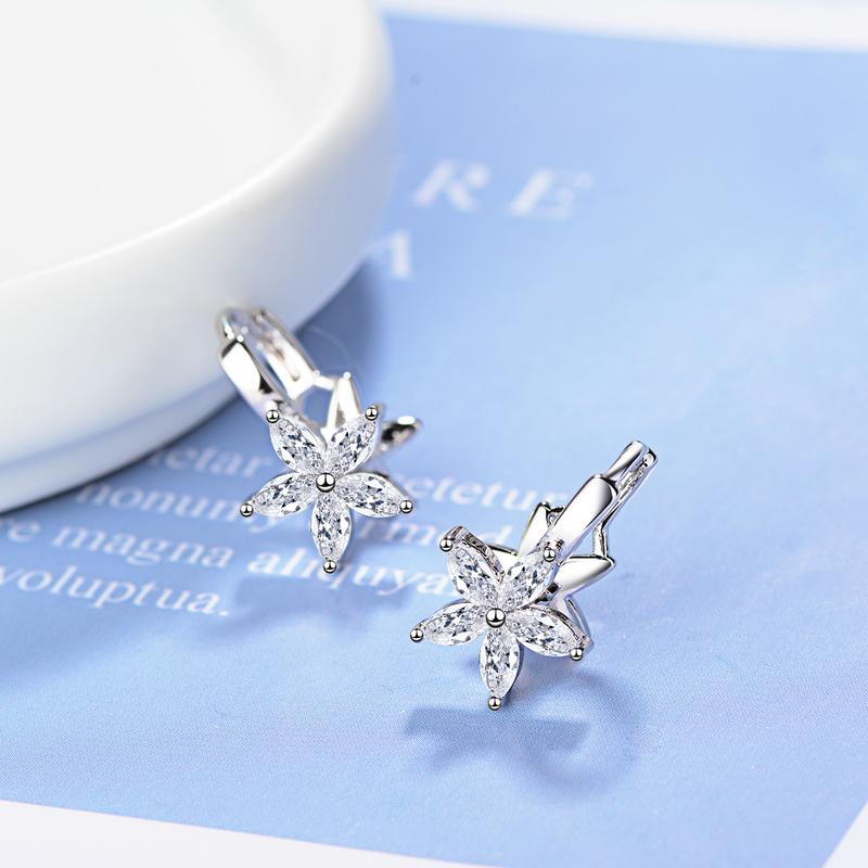 Trendy 925 Sterling Silver Earrings for Women Jewelry Top Quality Zircon Flower Hook Earrings Lady Female Accessories