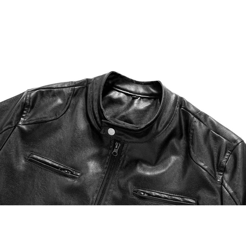 Leather Jacket Men's Stand Collar Trend Spring and Autumn New Leather Jacket Handsome Motorcycle Suit Green Large Size Jacket